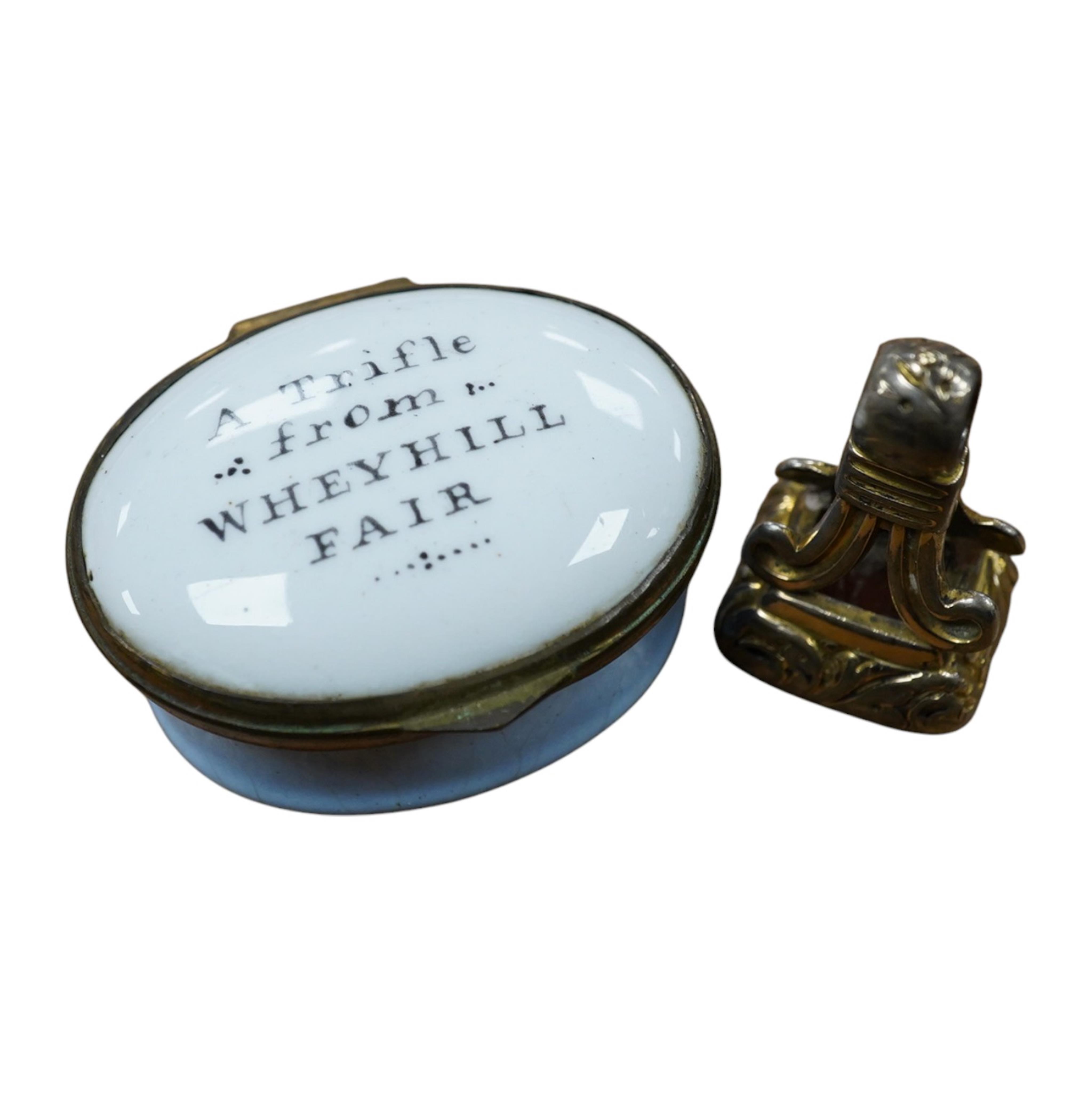 A Georgian enamelled patch box and a fob seal. Condition - fair